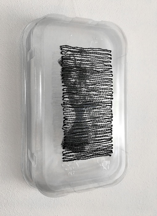 Under cover, 2020, H18 x W11 cm, embroidery on plastic containers