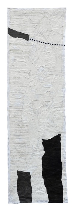 Reaching out, 2019, H162 x W50 cm, mixed media, stitched collage